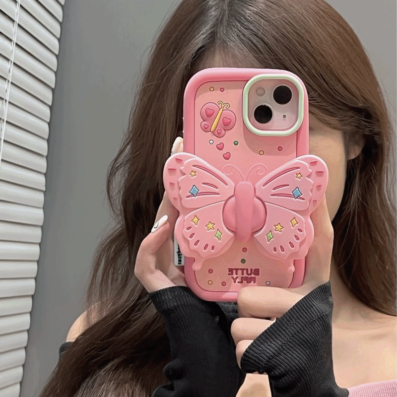 핑크 나비 실리콘 거치대 아이폰케이스